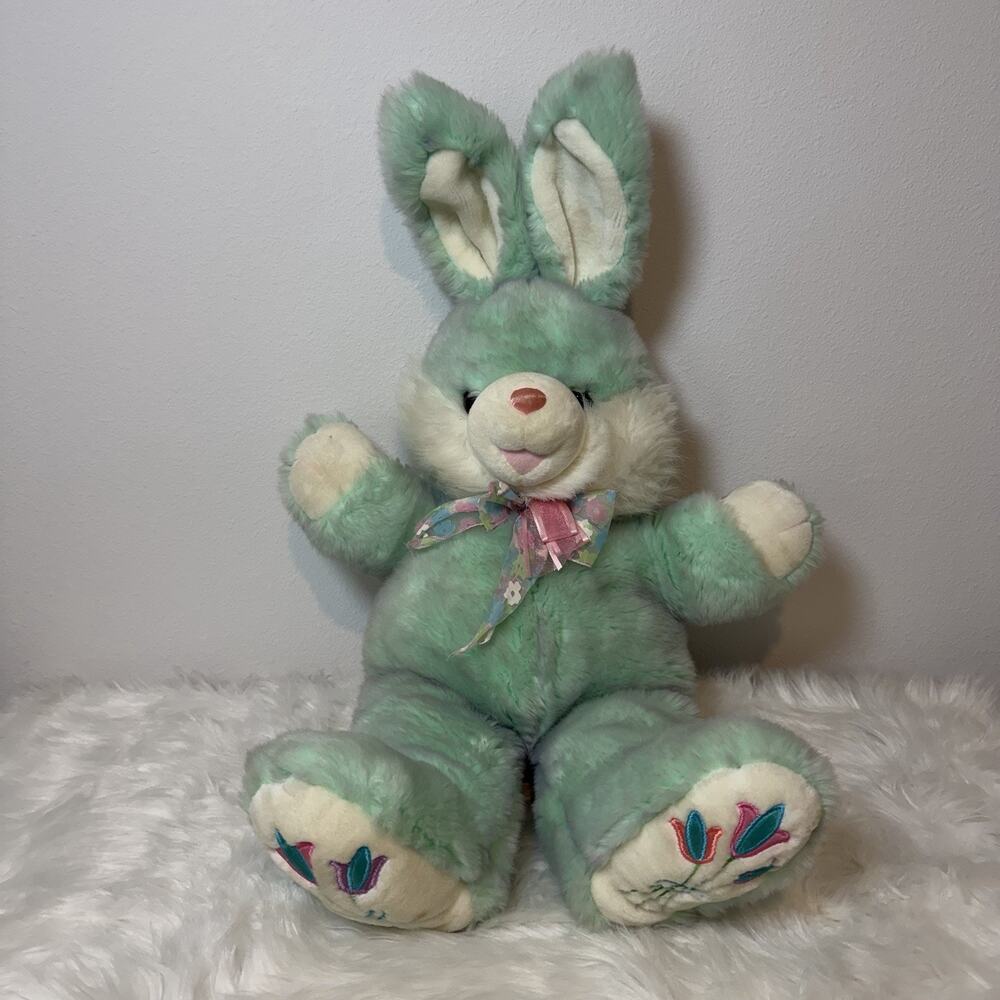 VTG Easter Bunny Rabbit Dan Dee Choice Green FLORAL plush HOPPY HOPSTER 28"